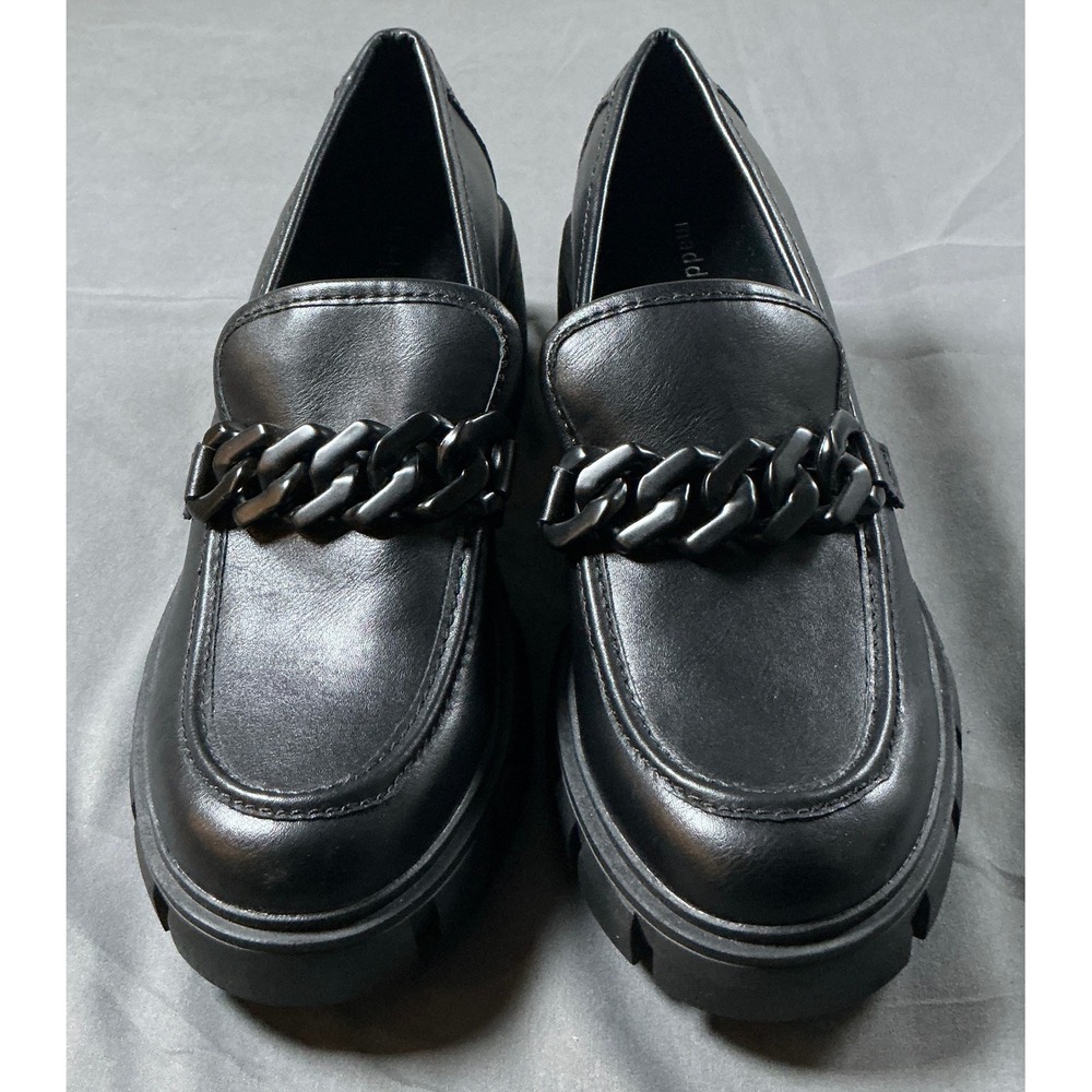 Madden Girl Hoxtonn Black Lug‎ Sole Chain Loafers Womens 9.5M HOXTO02J1